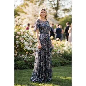 MARCHESA NOTTE DRESS GOWN BLUE MOTHER OF THE BRIDE FORMAL EVENING WEDDING GUEST